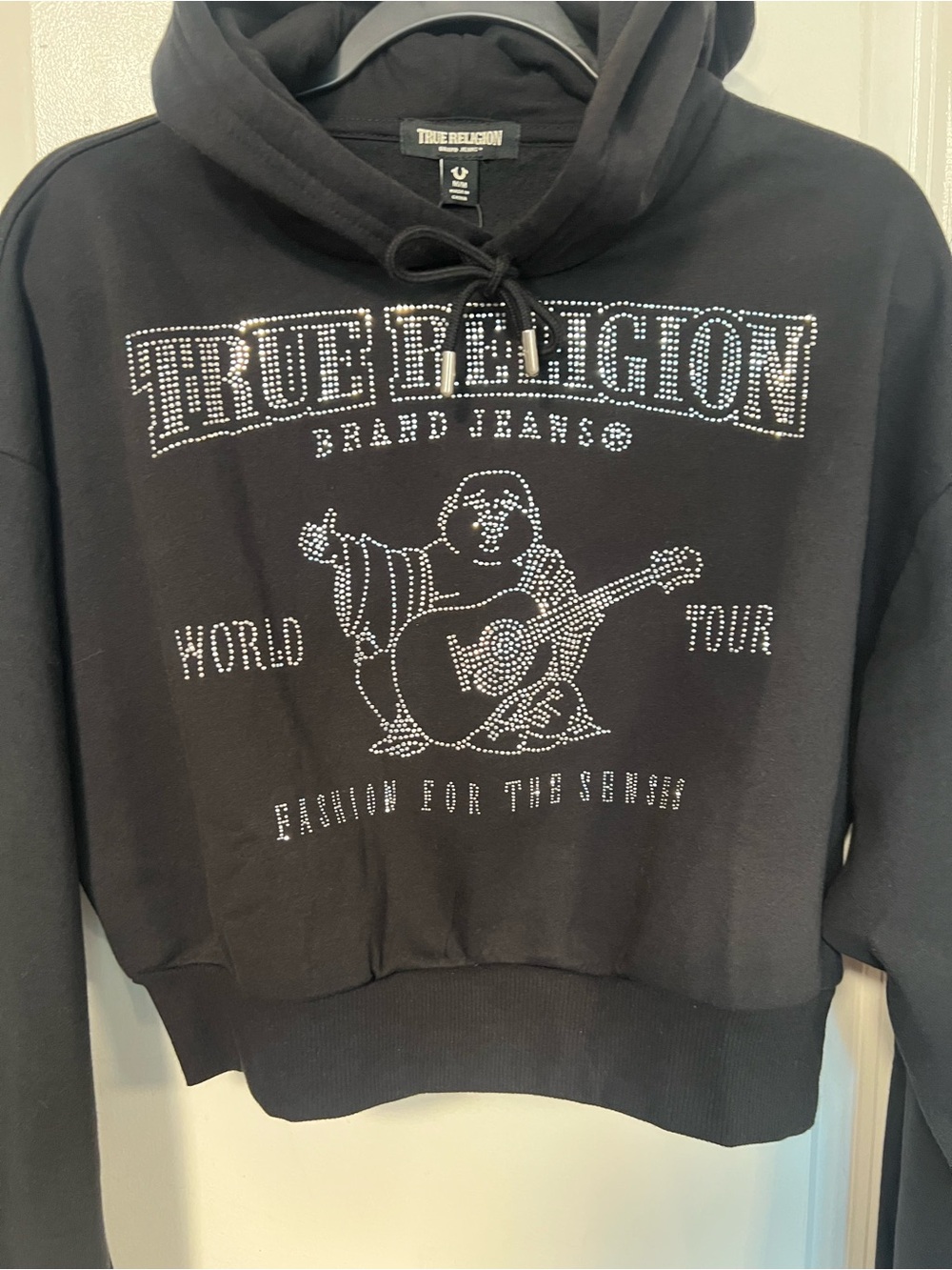 True Religion Black Rhinestone Logo Crewneck Hoodie - Picture 4 of 9
